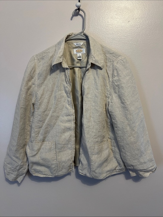 Talbots Jackets & Blazers - 100% Linen Talbots Petites Open Front Jacket Blazer Natural Oatmeal Beige